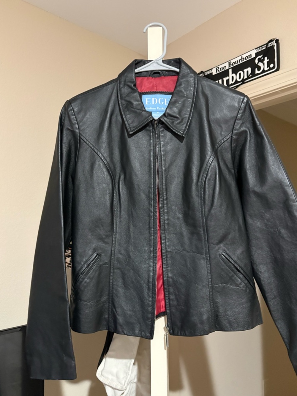 edge Black Leather Jacket with Red Lining